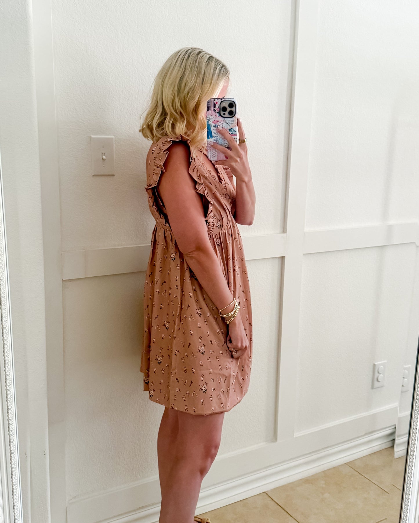 Lacy Floral Flutter-Sleeve Mini