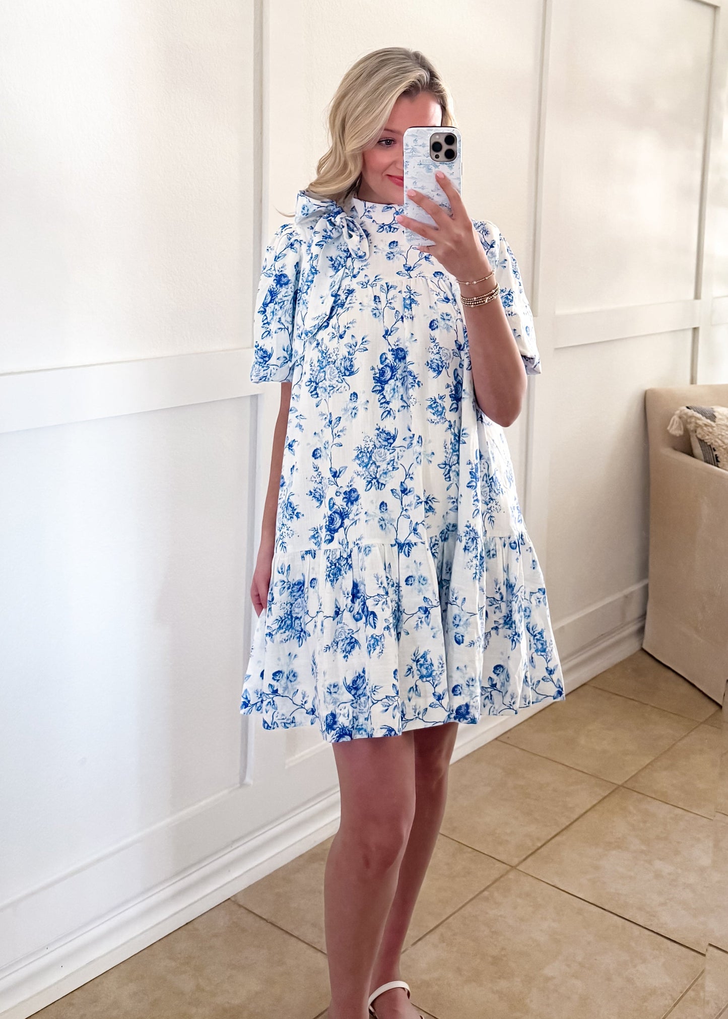 Twirl Around Blue Floral Mini Dress