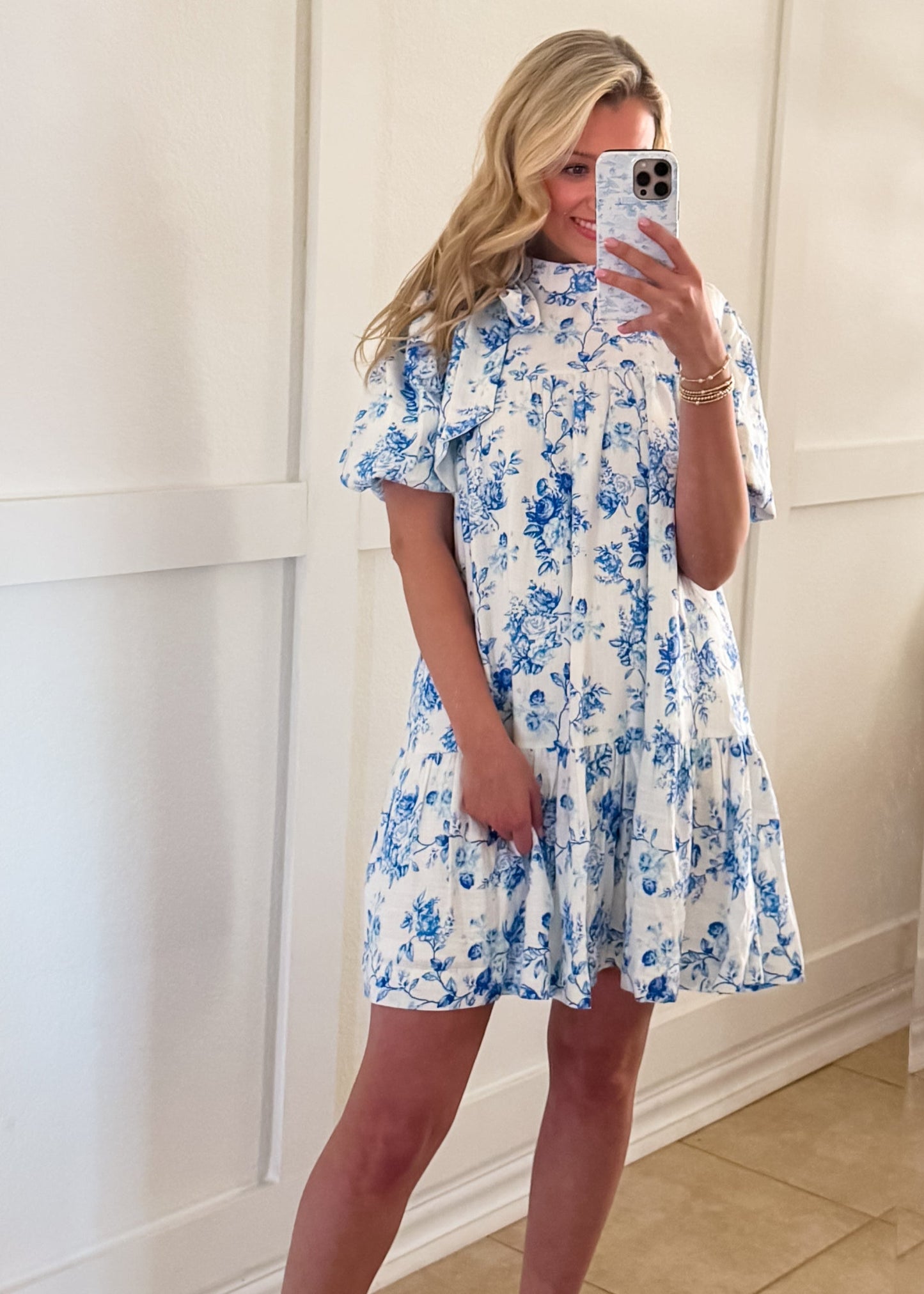 Twirl Around Blue Floral Mini Dress