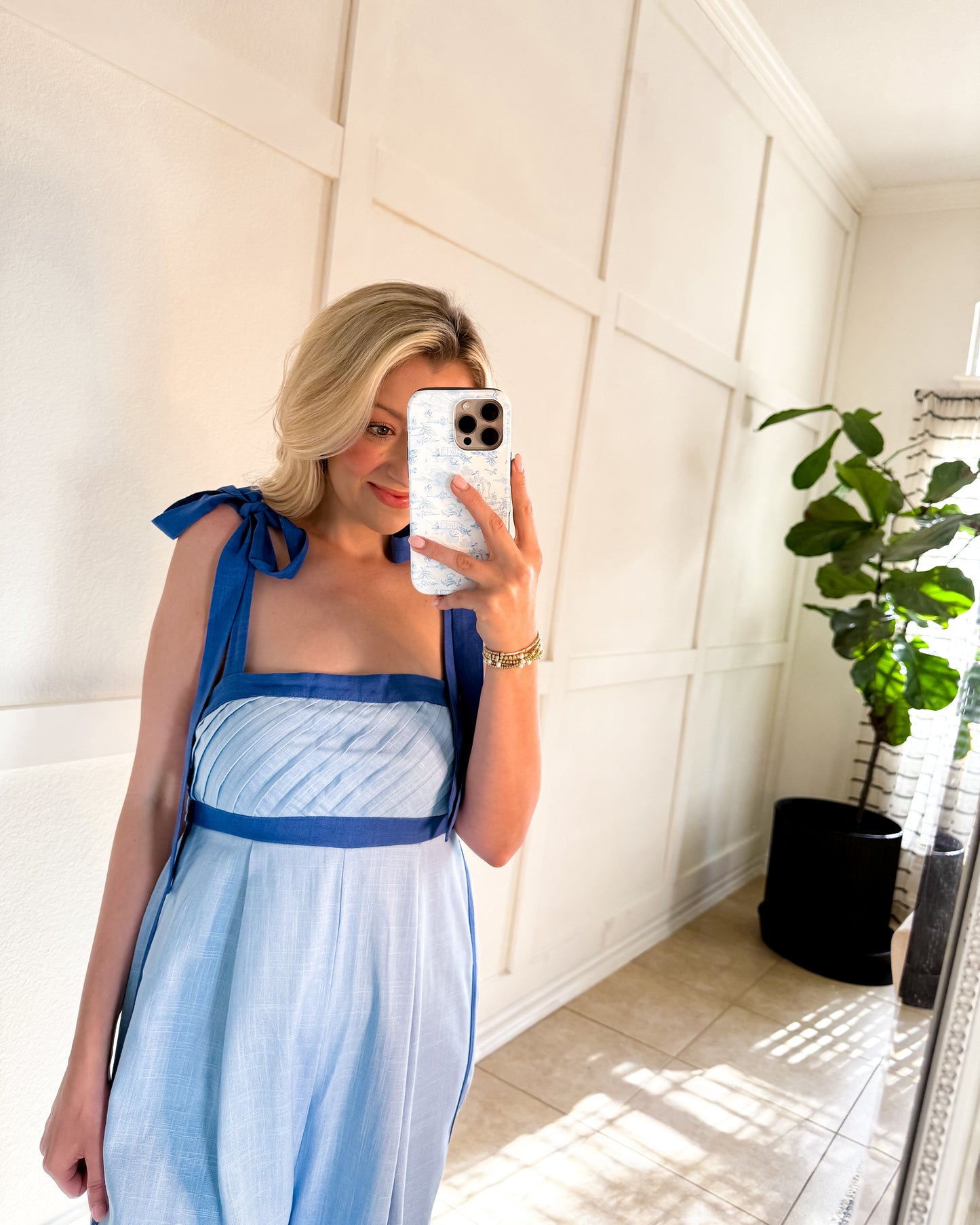 A Touch of Blue Bow Strap Jumpsuit