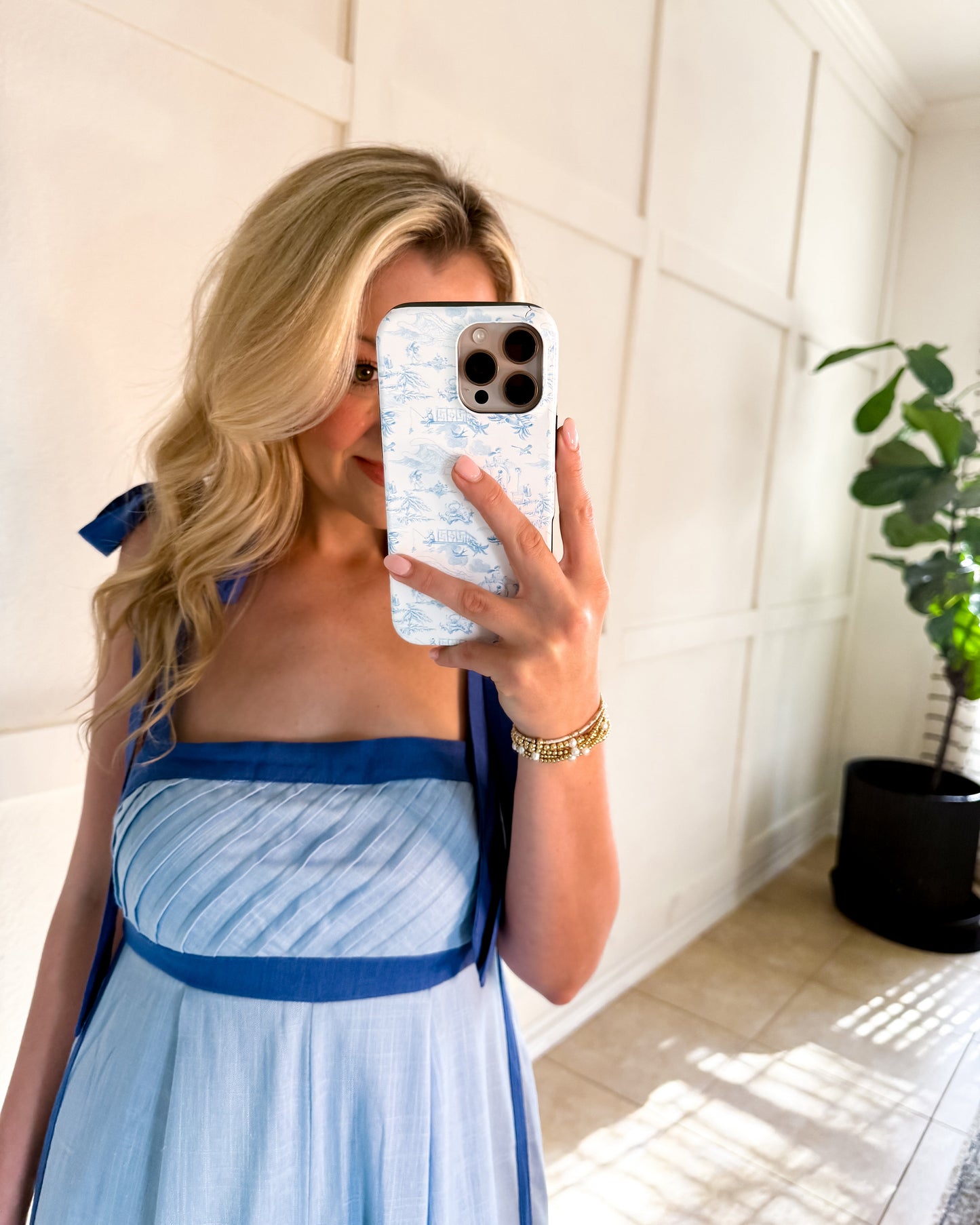 A Touch of Blue Bow Strap Jumpsuit