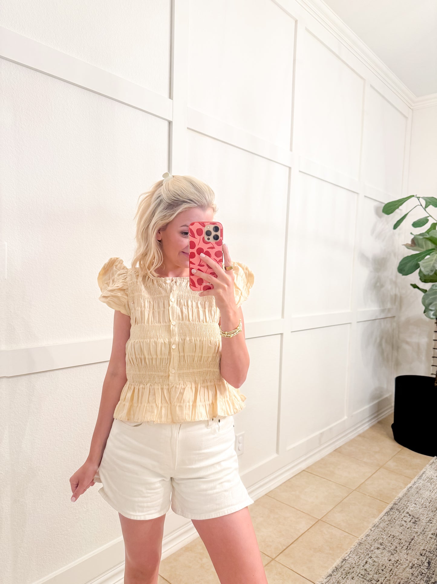 Bri Textured Button Front Blouse
