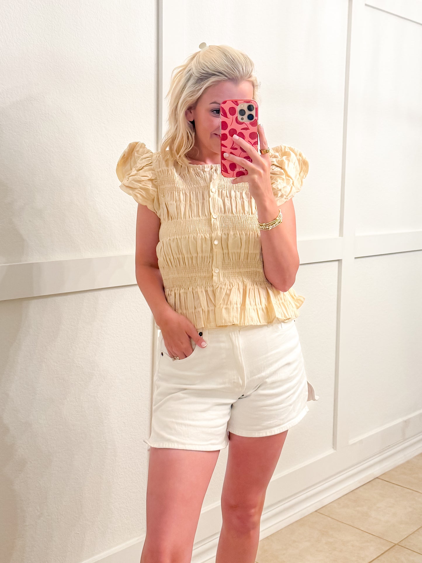 Bri Textured Button Front Blouse