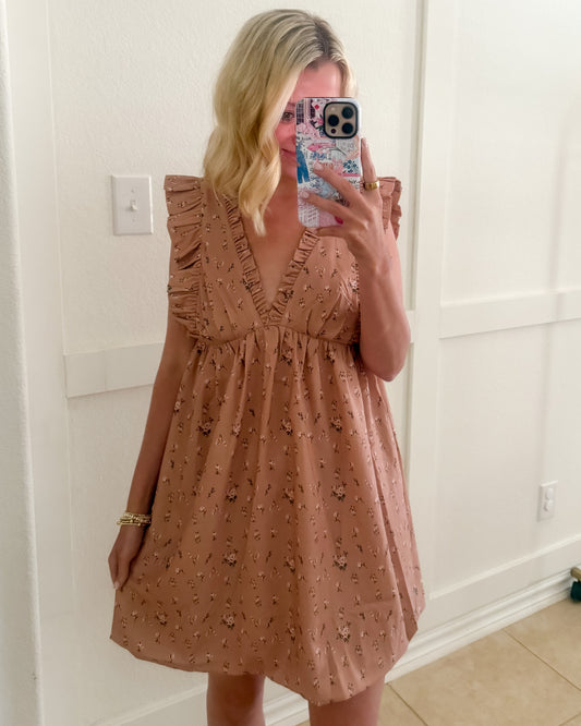 Lacy Floral Flutter-Sleeve Mini